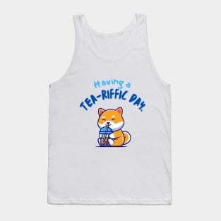 Shiba Drinking Boba Having a Tea-riffic Day Tank Top